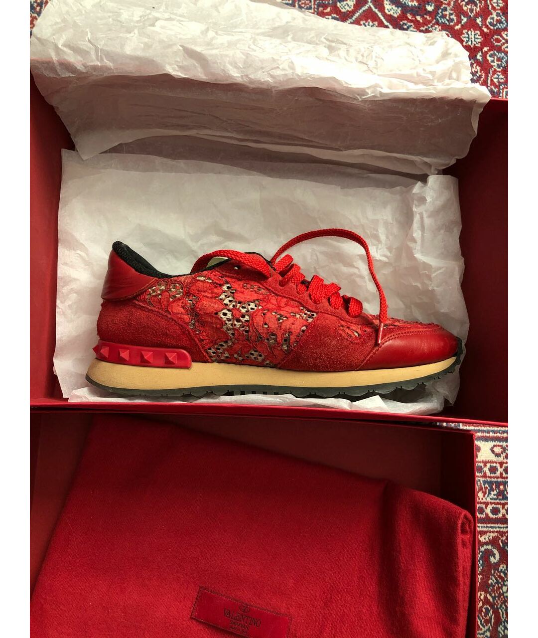 VALENTINO GARAVANI Красные текстильные кроссовки, фото 9