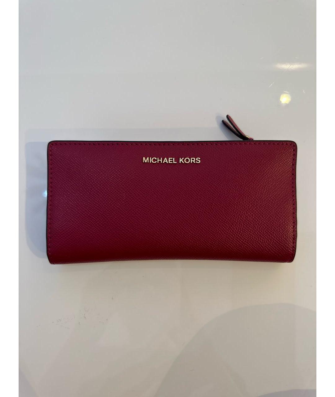 MICHAEL MICHAEL KORS Бордовый кожаный кошелек, фото 7