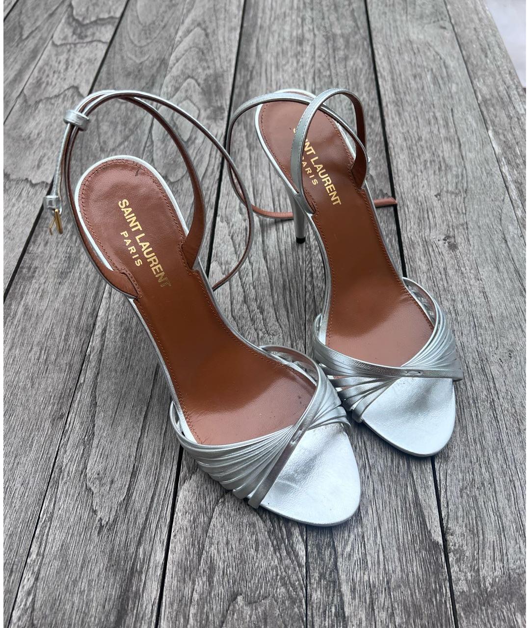 SAINT LAURENT Серебряные кожаные босоножки, фото 3