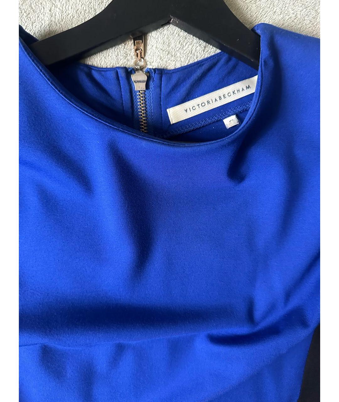 VICTORIA BECKHAM Синее хлопко-эластановое повседневное платье, фото 3