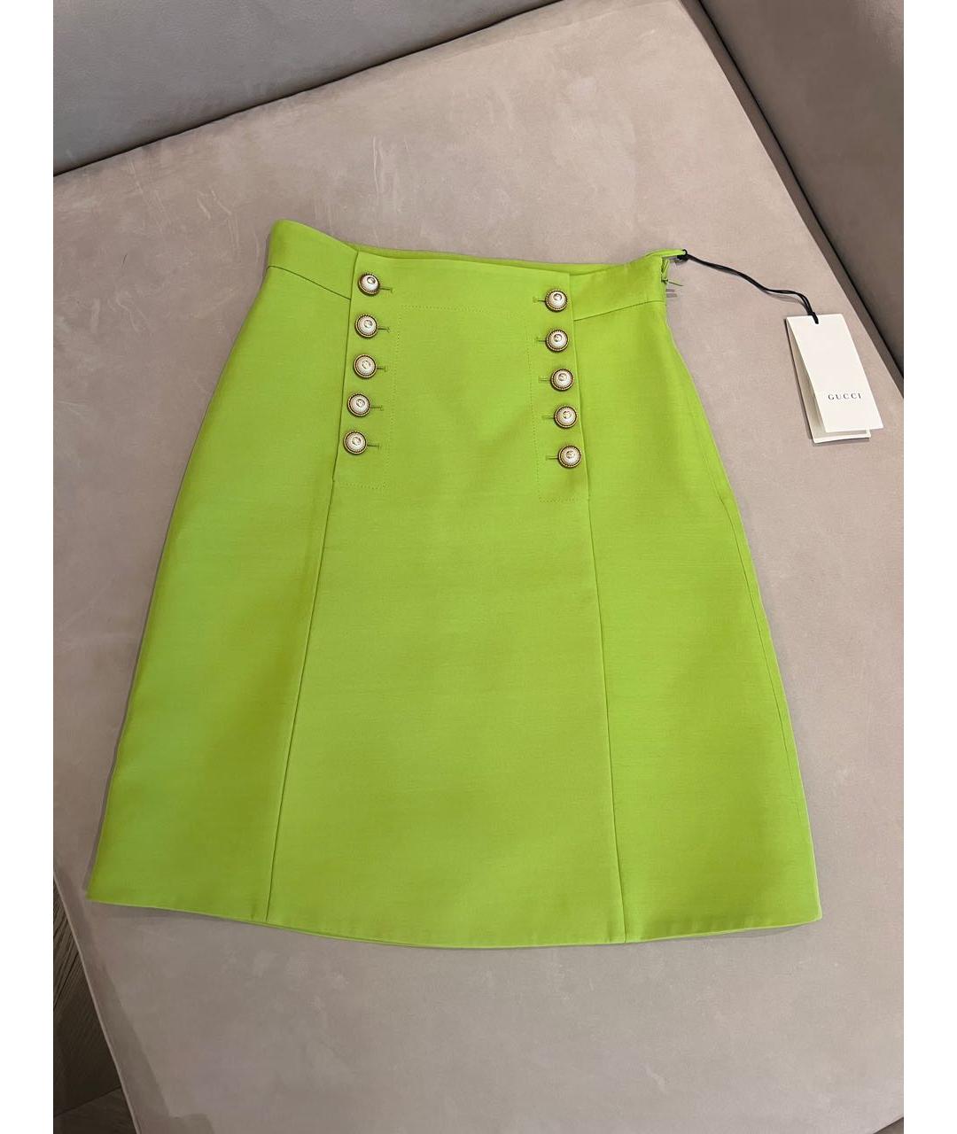 GUCCI Зеленая шерстяная юбка миди, фото 2