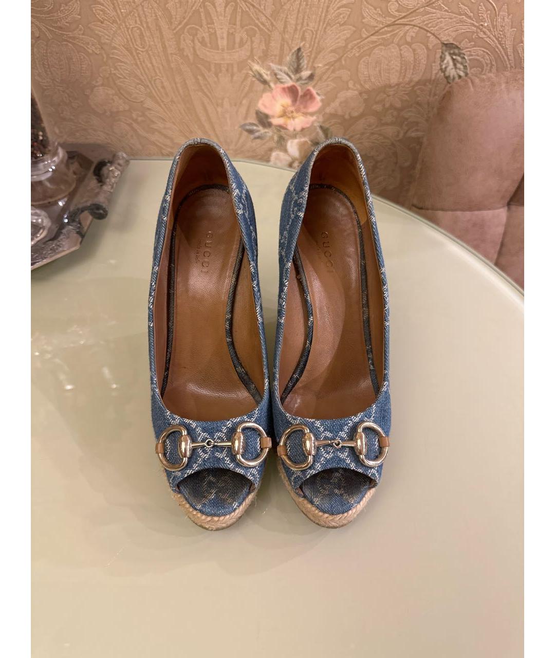 GUCCI Голубые текстильные босоножки, фото 2