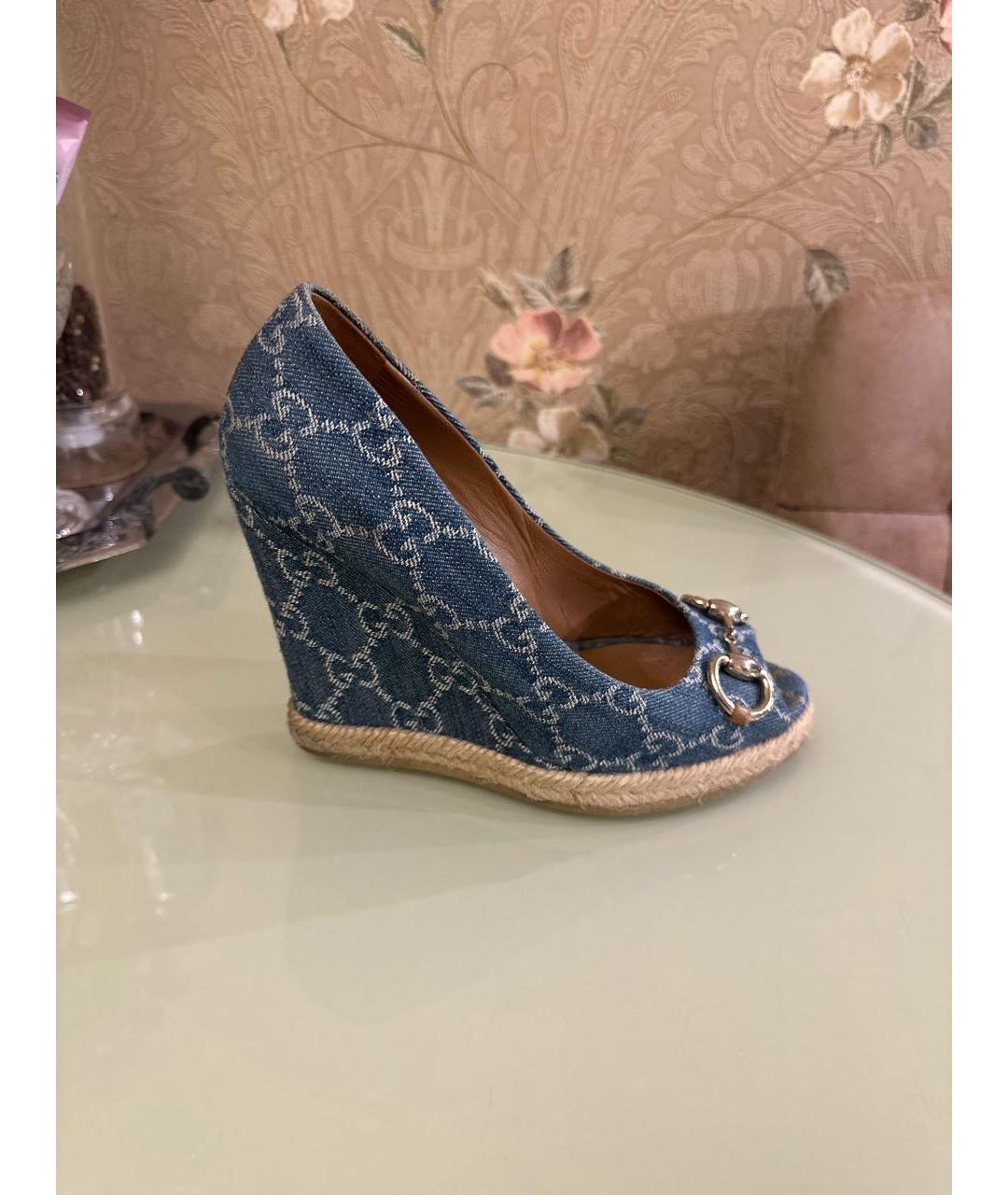 GUCCI Голубые текстильные босоножки, фото 5