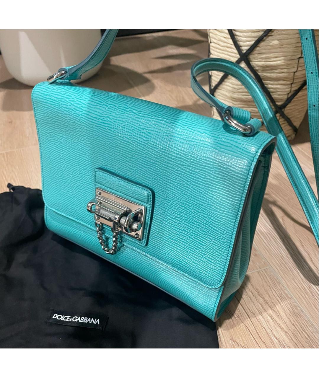 DOLCE&GABBANA Бирюзовая кожаная сумка через плечо, фото 2