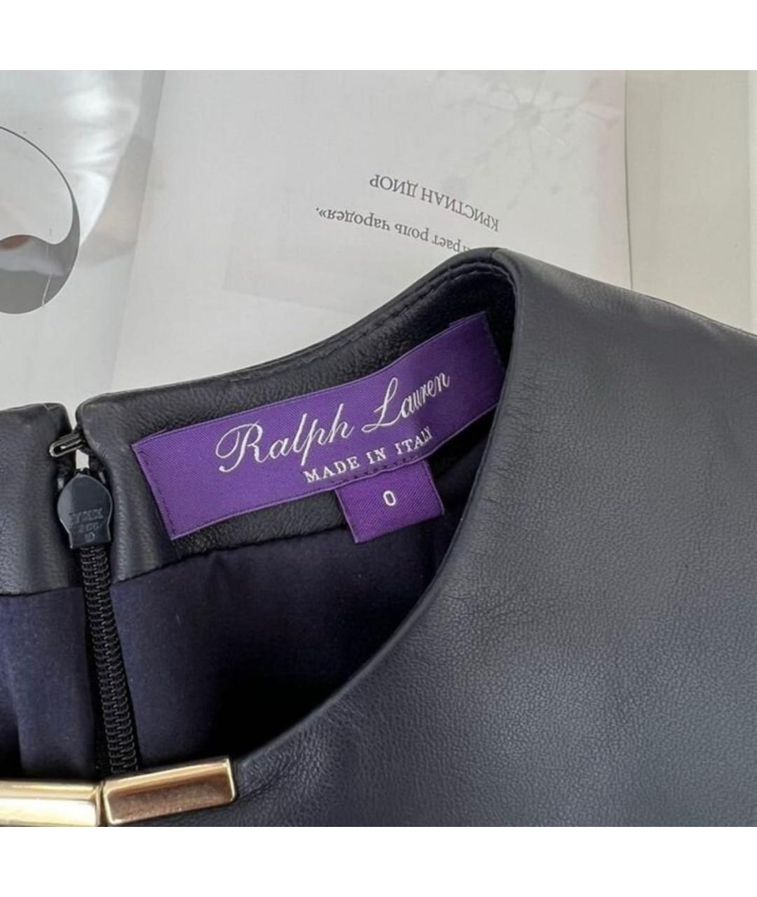 RALPH LAUREN PURPLE LABEL Темно-синее кожаное коктейльное платье, фото 6