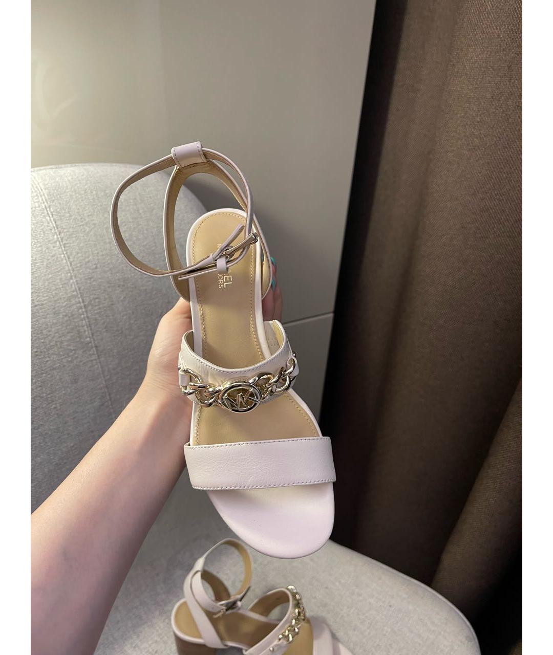 MICHAEL MICHAEL KORS Бежевые кожаные босоножки, фото 4