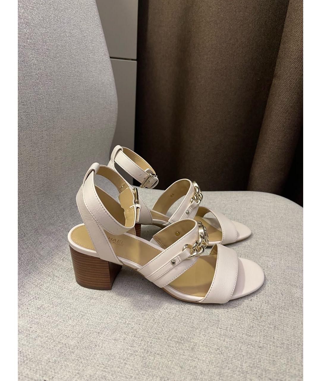 MICHAEL MICHAEL KORS Бежевые кожаные босоножки, фото 7