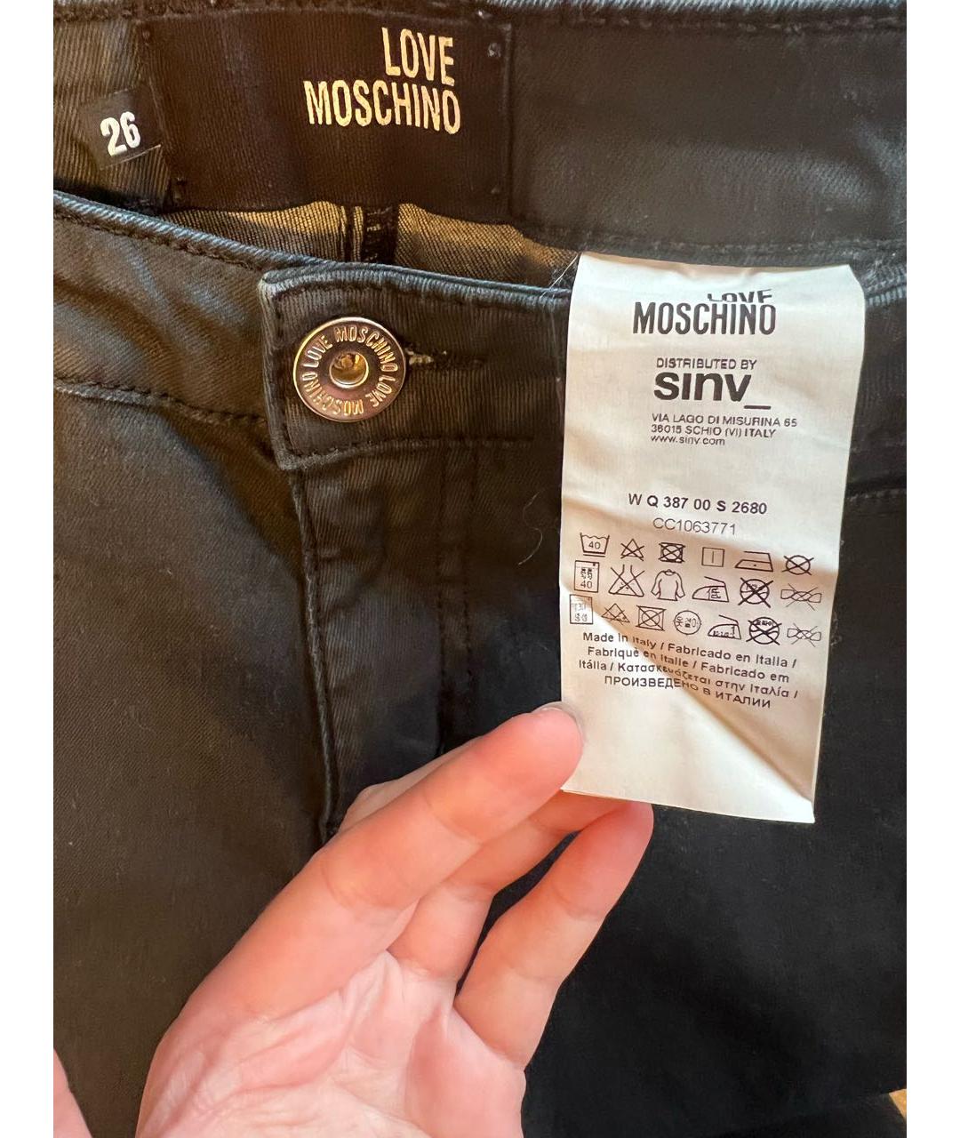 LOVE MOSCHINO Черные хлопко-эластановые прямые джинсы, фото 3