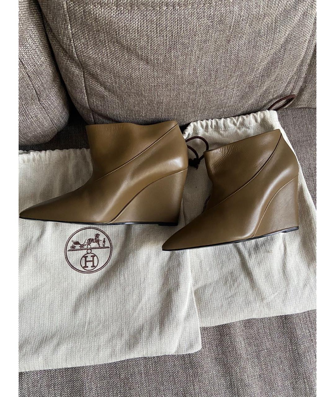 HERMES Хаки кожаные ботильоны, фото 4