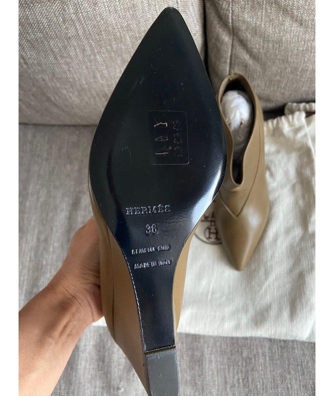 HERMES Хаки кожаные ботильоны, фото 3