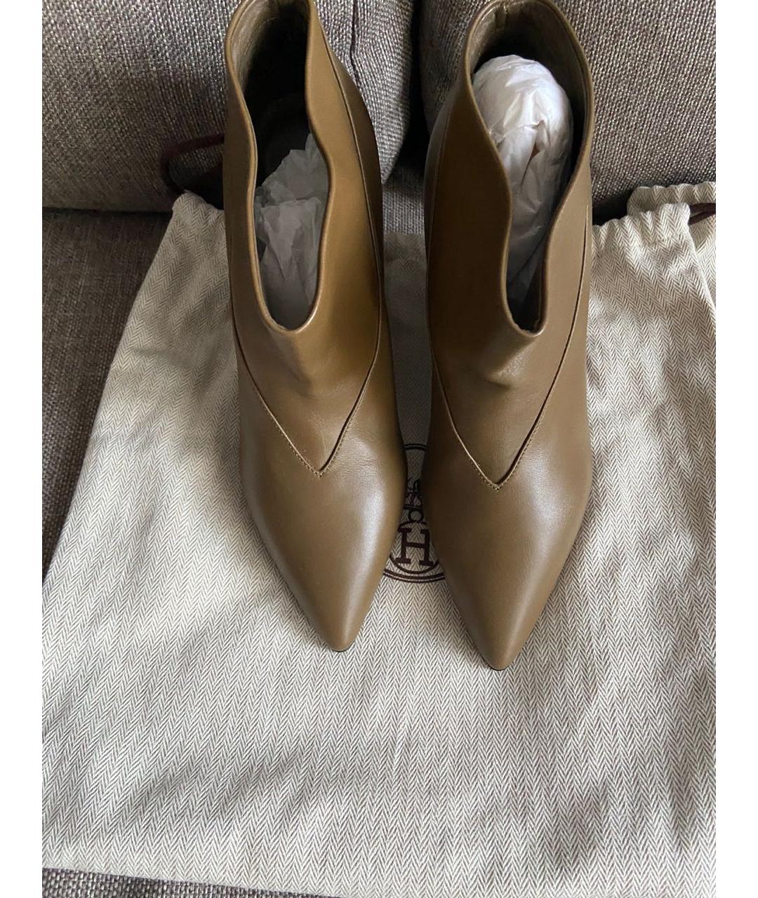 HERMES Хаки кожаные ботильоны, фото 2