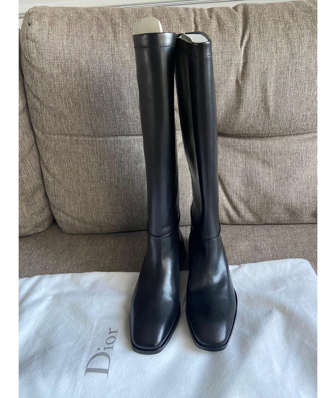 CHRISTIAN DIOR Черные кожаные сапоги, фото 2