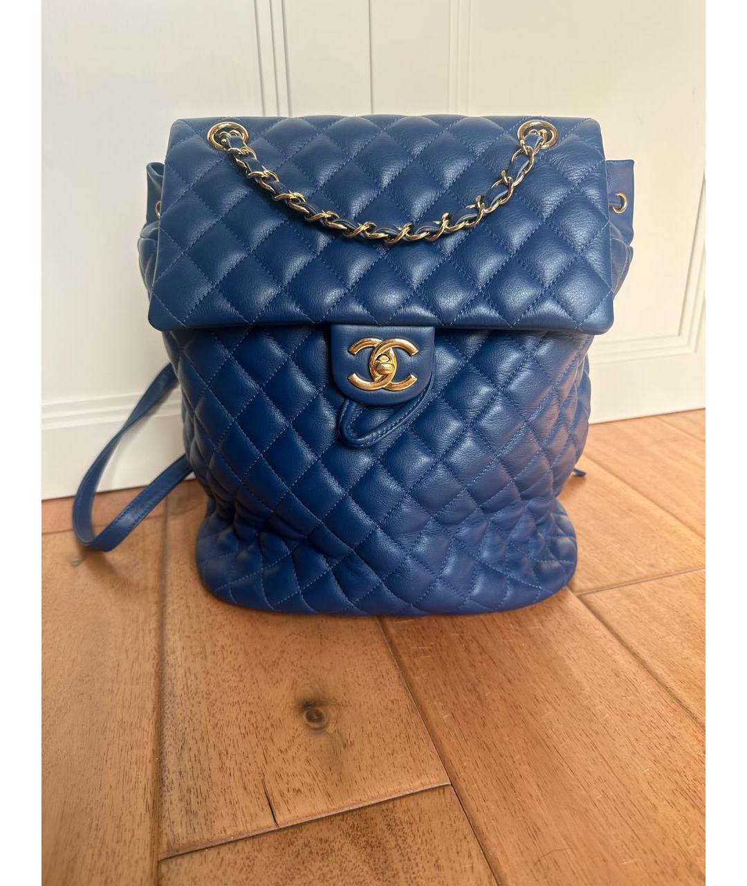 CHANEL PRE-OWNED Синий кожаный рюкзак, фото 5