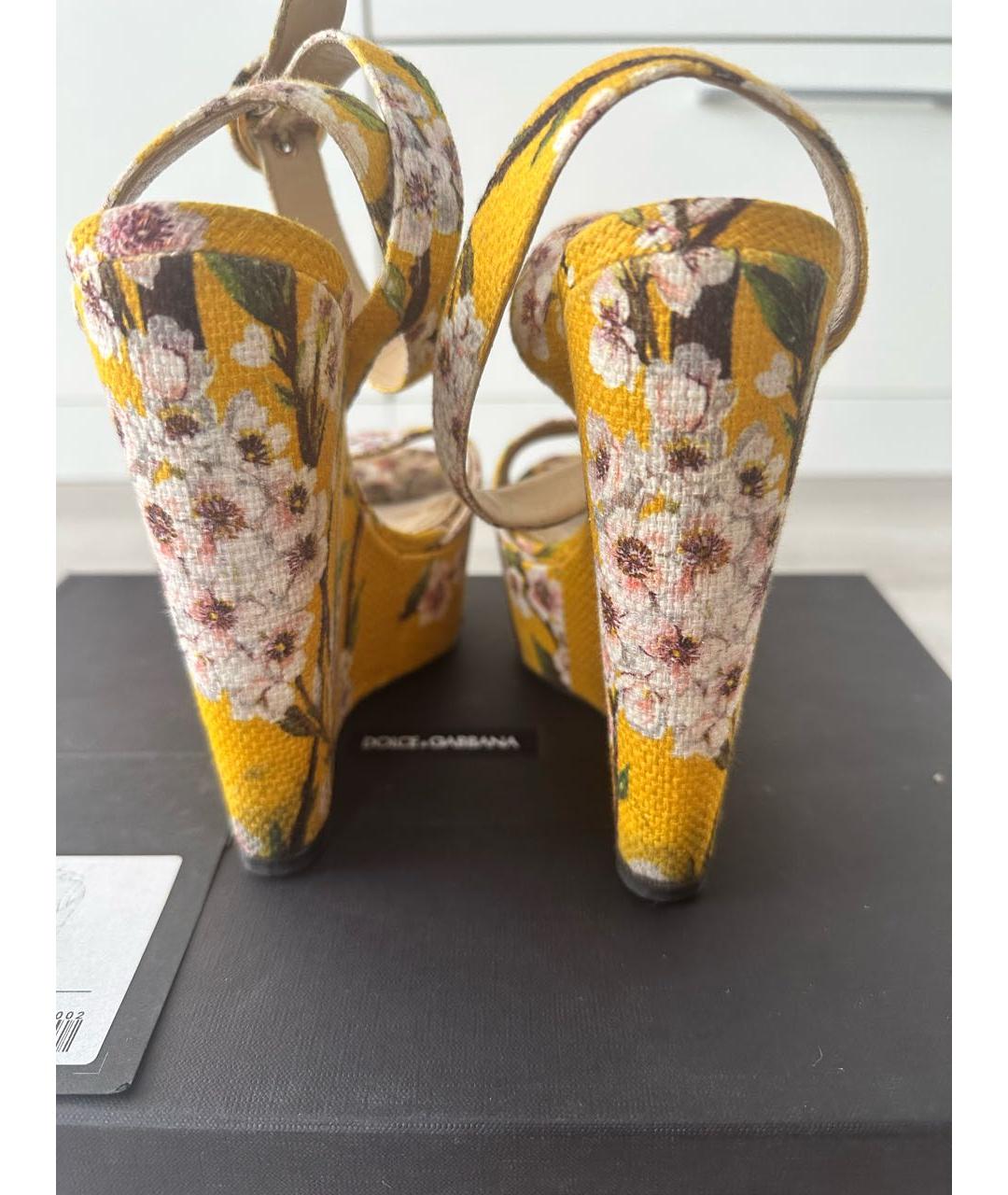 DOLCE&GABBANA Желтые текстильные босоножки, фото 4