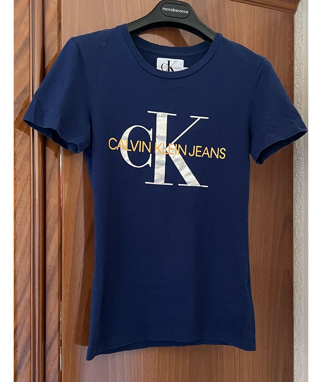 CALVIN KLEIN Синяя хлопковая футболка, фото 4