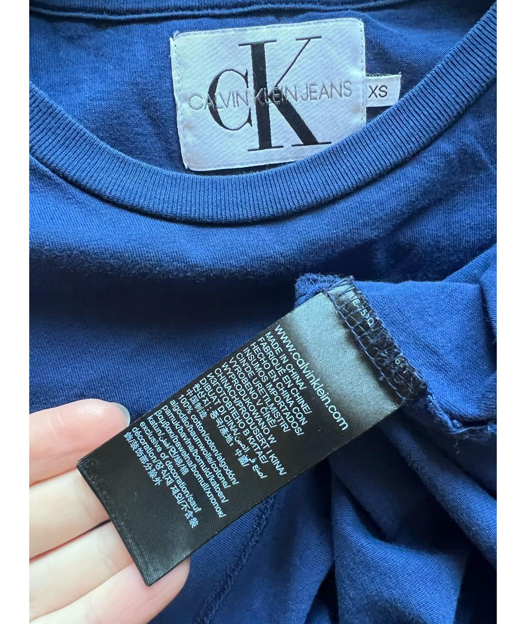 CALVIN KLEIN Синяя хлопковая футболка, фото 3