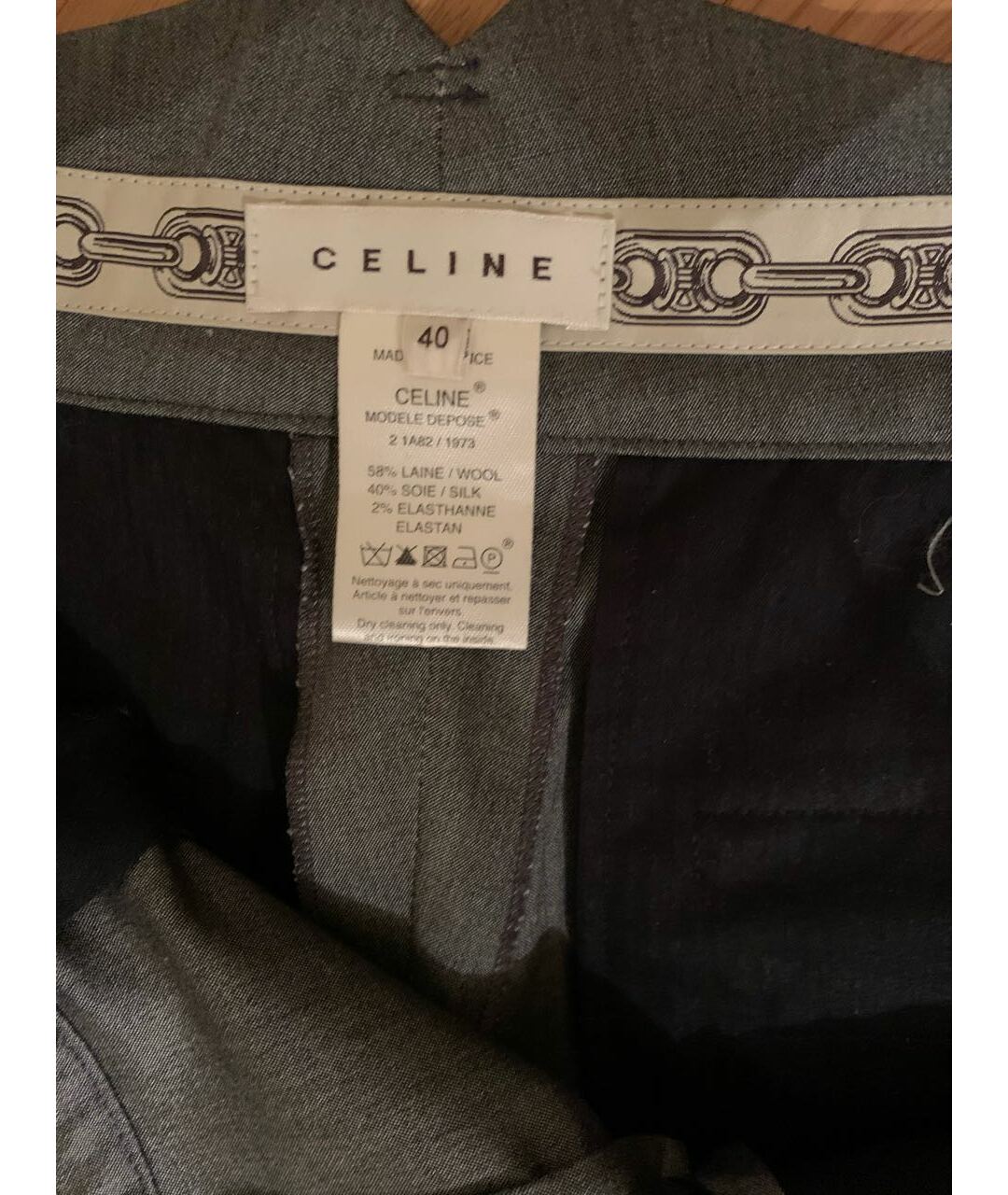 CELINE PRE-OWNED Антрацитовые шелковые прямые брюки, фото 5