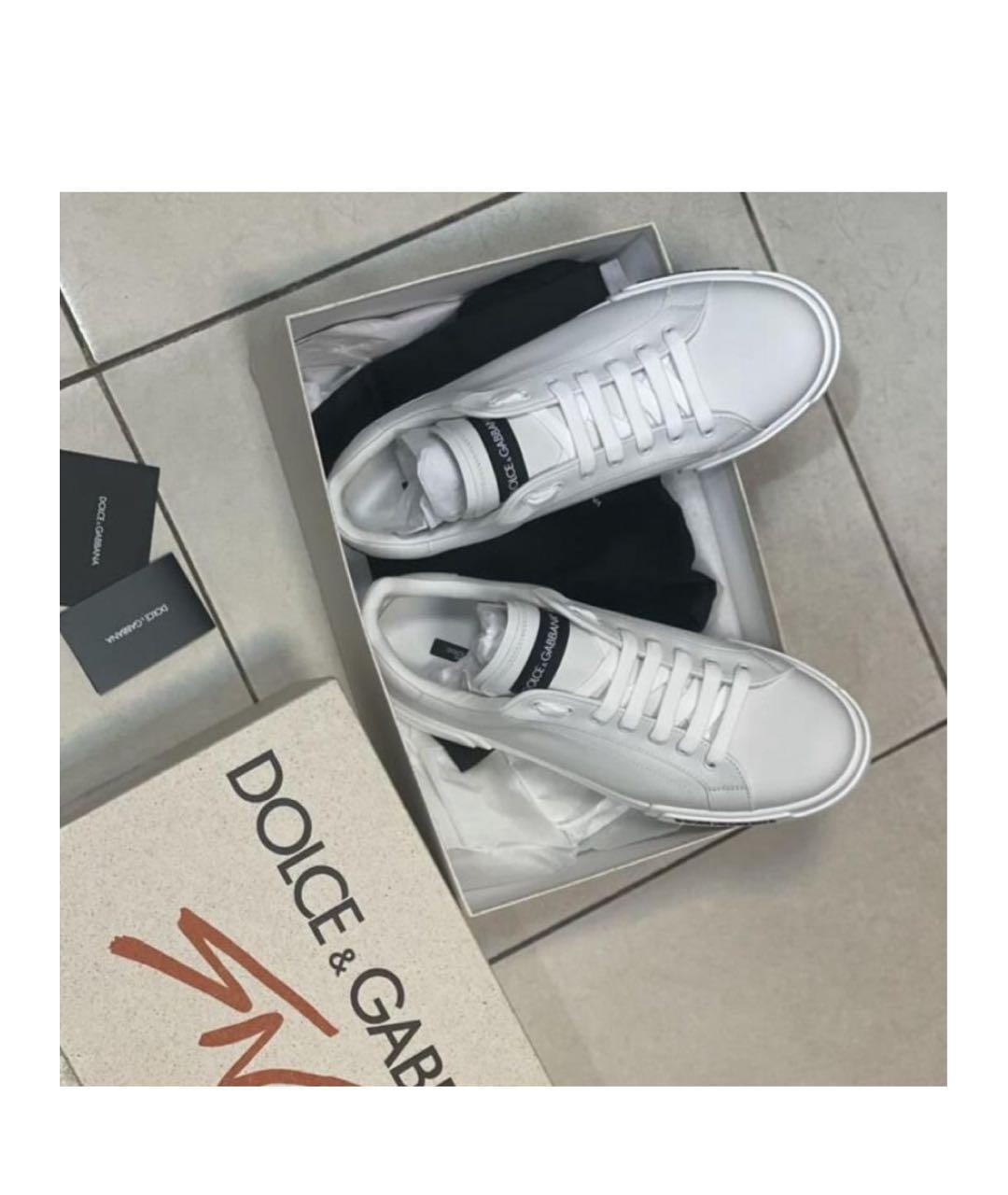 DOLCE&GABBANA Белые кожаные низкие кроссовки / кеды, фото 4