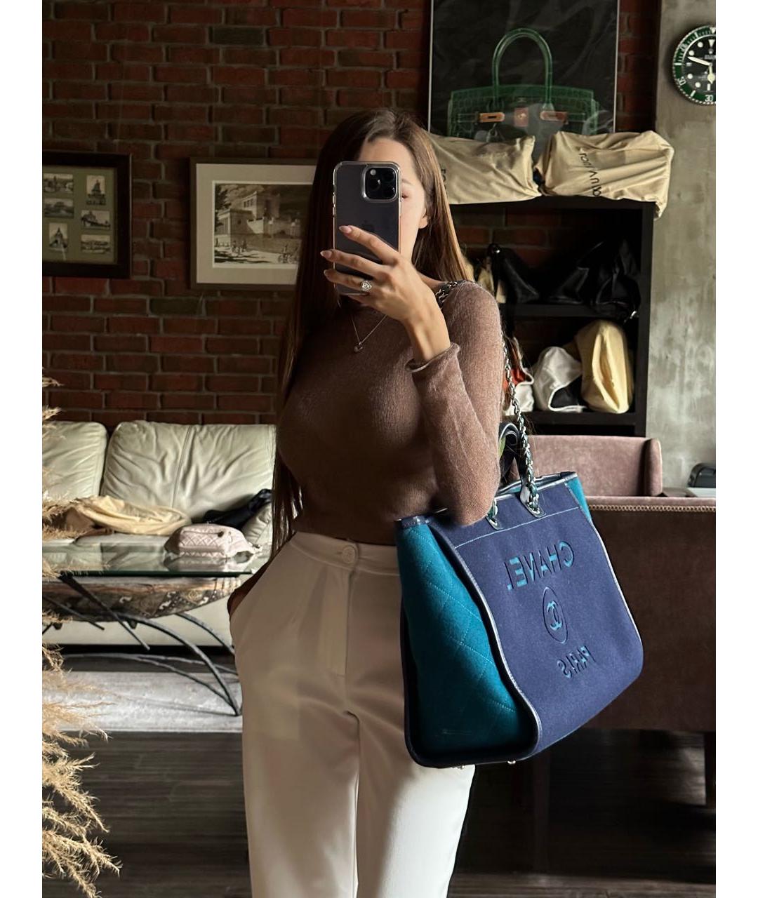 CHANEL PRE-OWNED Синяя шерстяная сумка тоут, фото 5