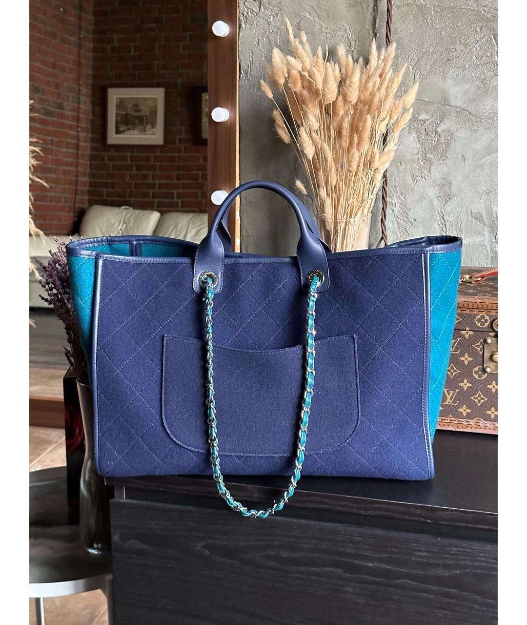 CHANEL PRE-OWNED Синяя шерстяная сумка тоут, фото 3