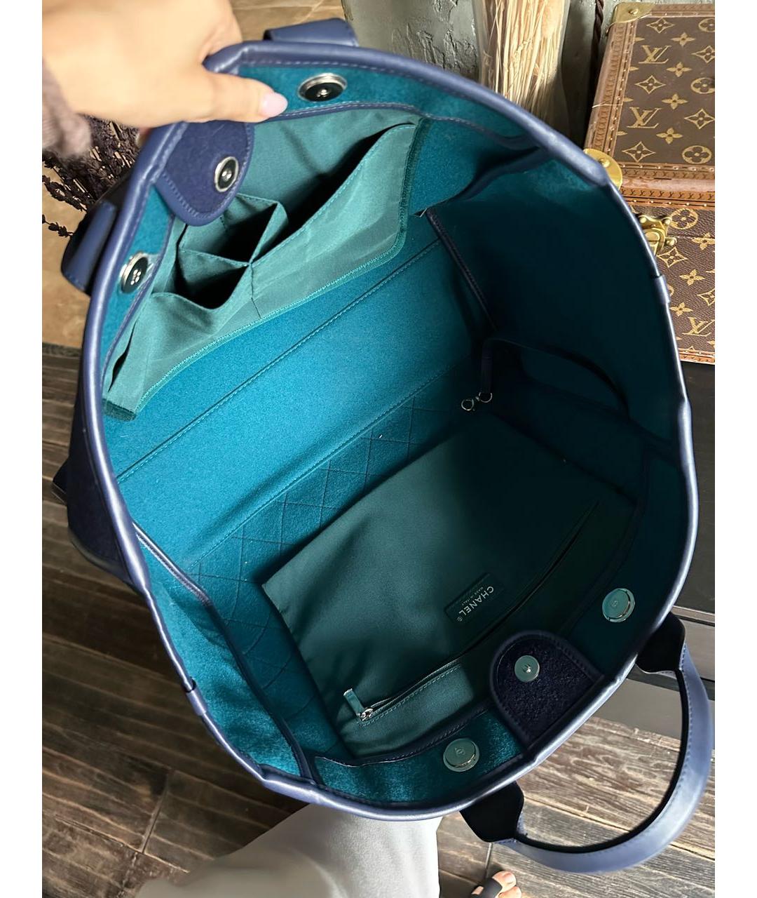 CHANEL PRE-OWNED Синяя шерстяная сумка тоут, фото 4