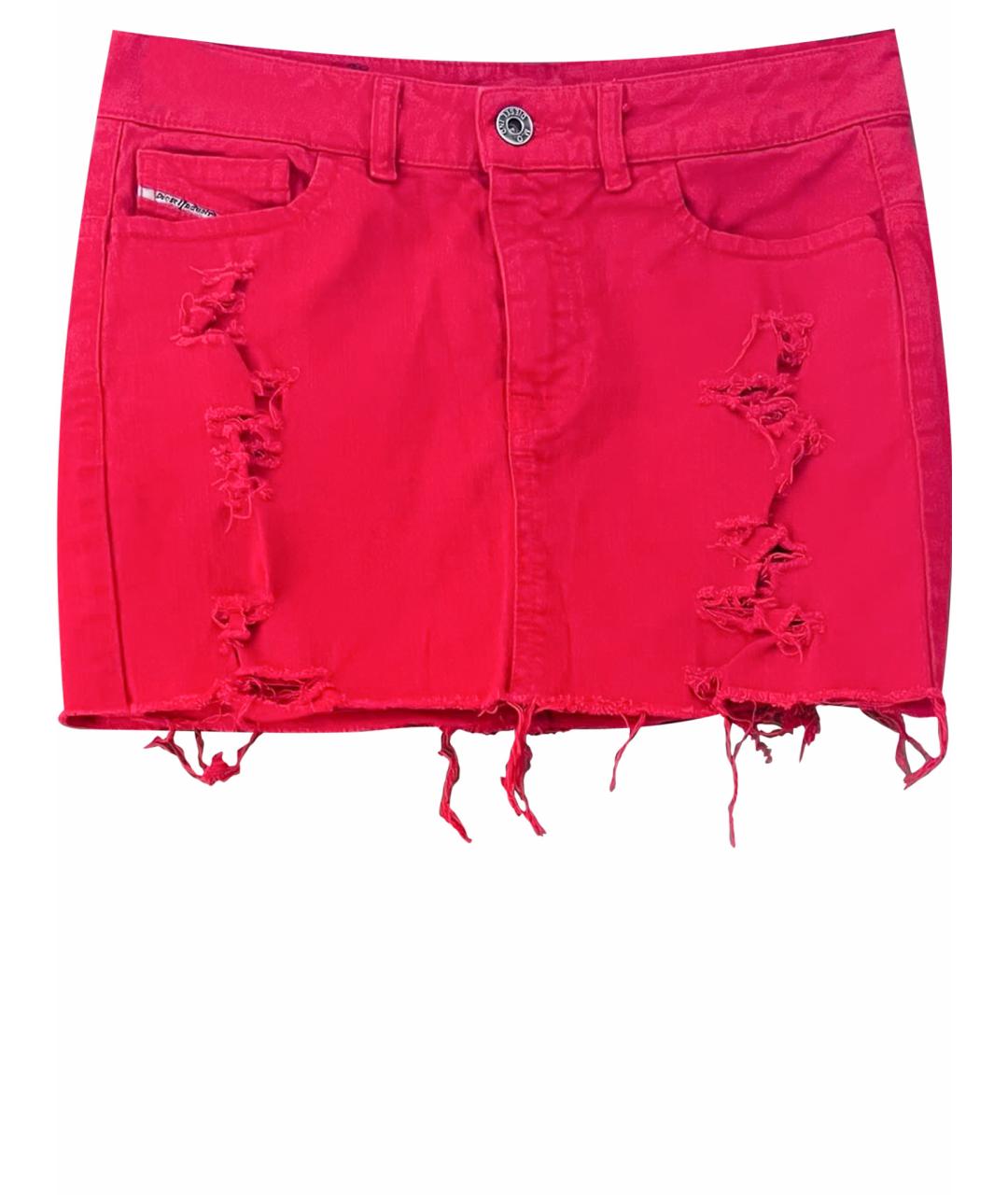 DIESEL Красная хлопковая юбка мини, фото 1
