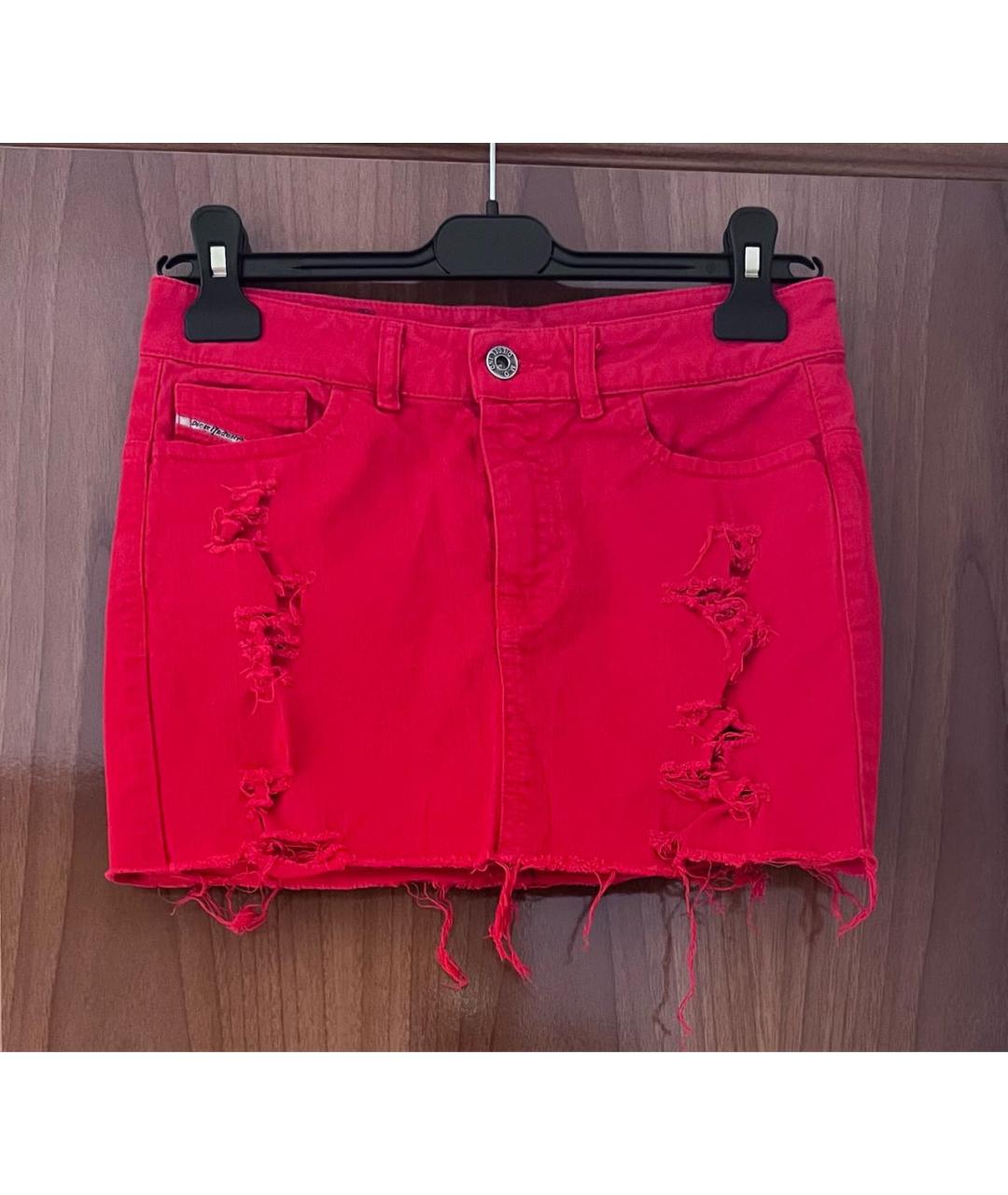 DIESEL Красная хлопковая юбка мини, фото 4