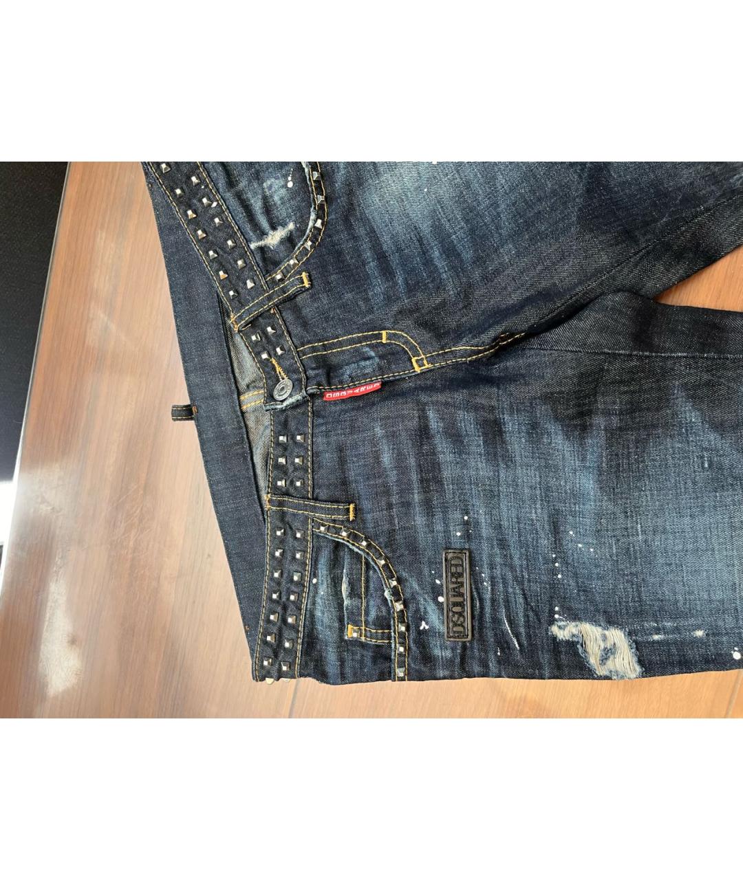 DSQUARED2 Темно-синие хлопко-эластановые прямые джинсы, фото 2
