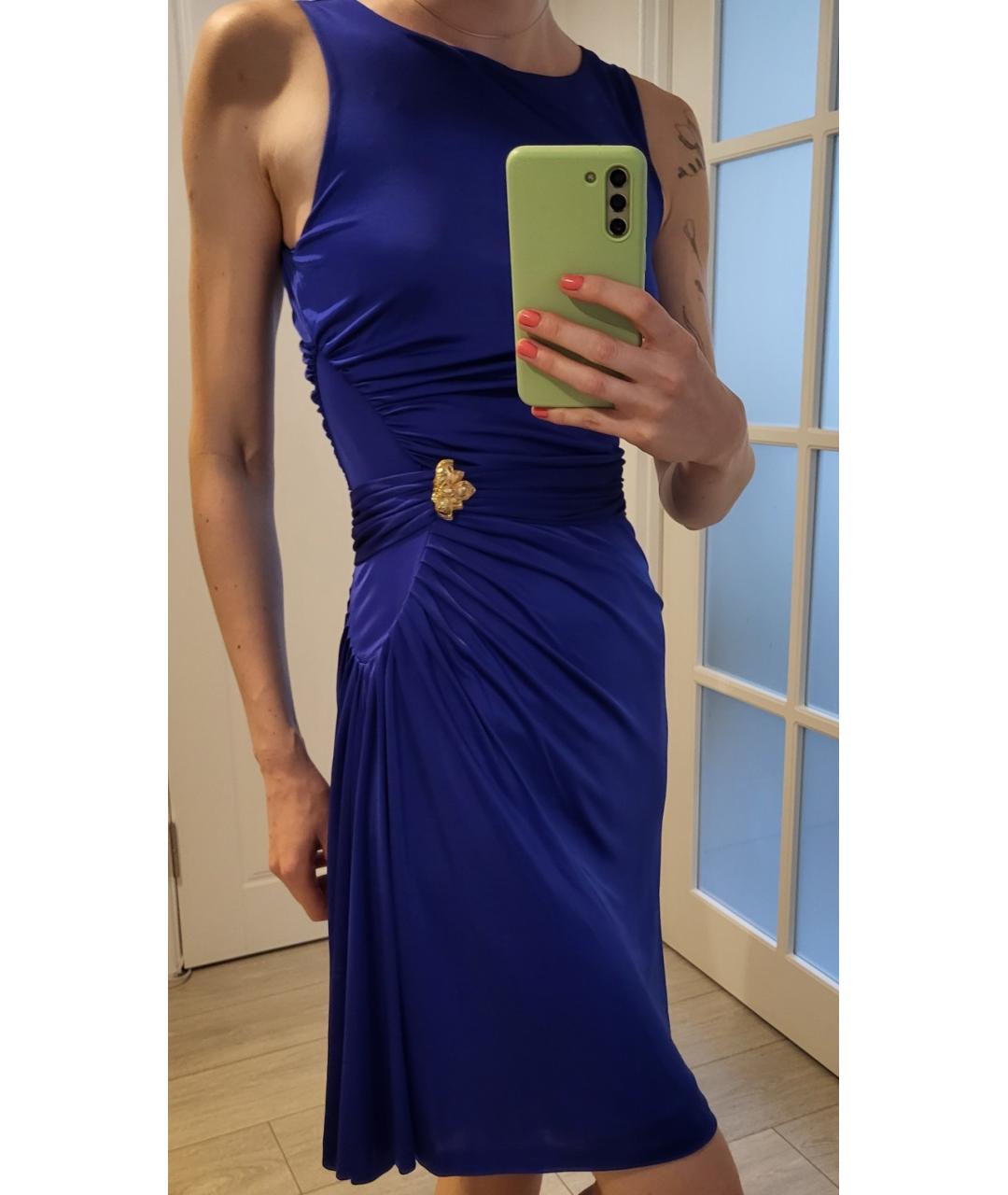 ROBERTO CAVALLI Синее вискозное коктейльное платье, фото 6