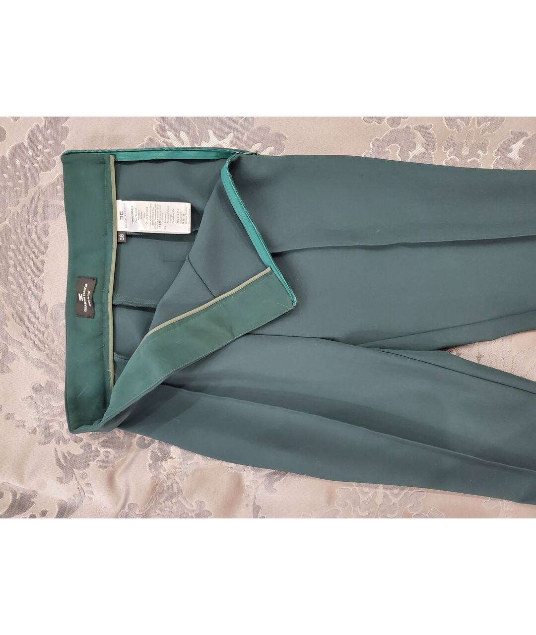 ELISABETTA FRANCHI Зеленые полиэстеровые брюки широкие, фото 2