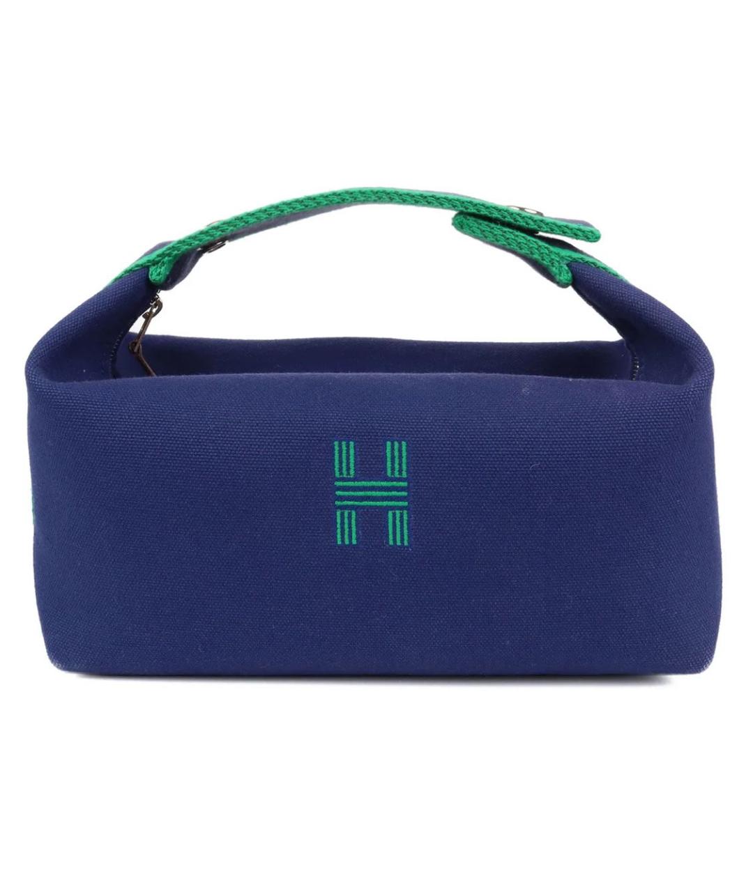 HERMES Темно-синяя хлопковая сумка с короткими ручками, фото 1