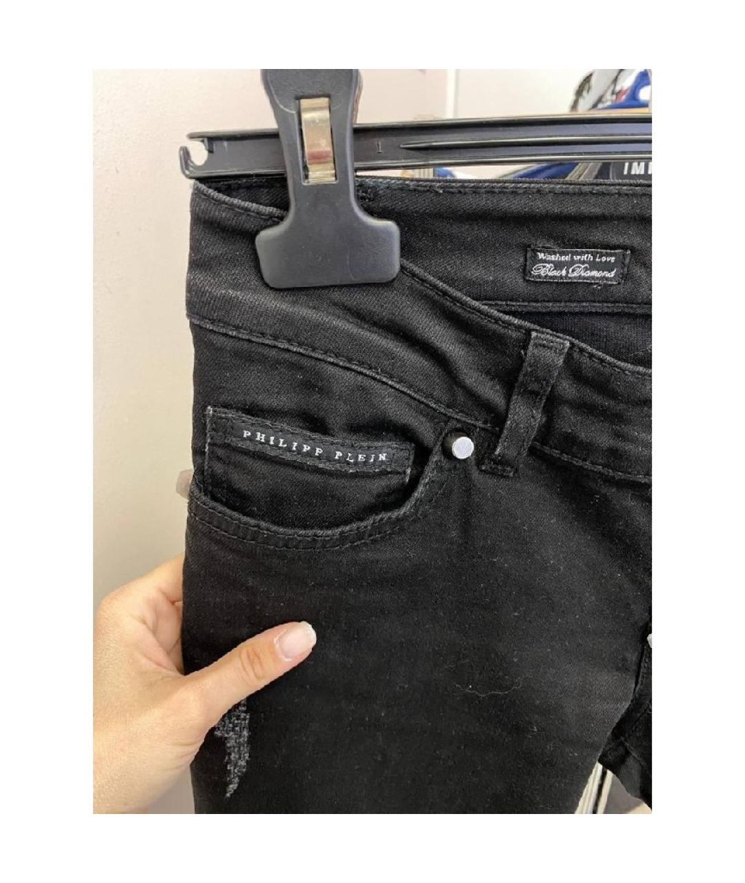 PHILIPP PLEIN Черные хлопко-эластановые прямые джинсы, фото 7
