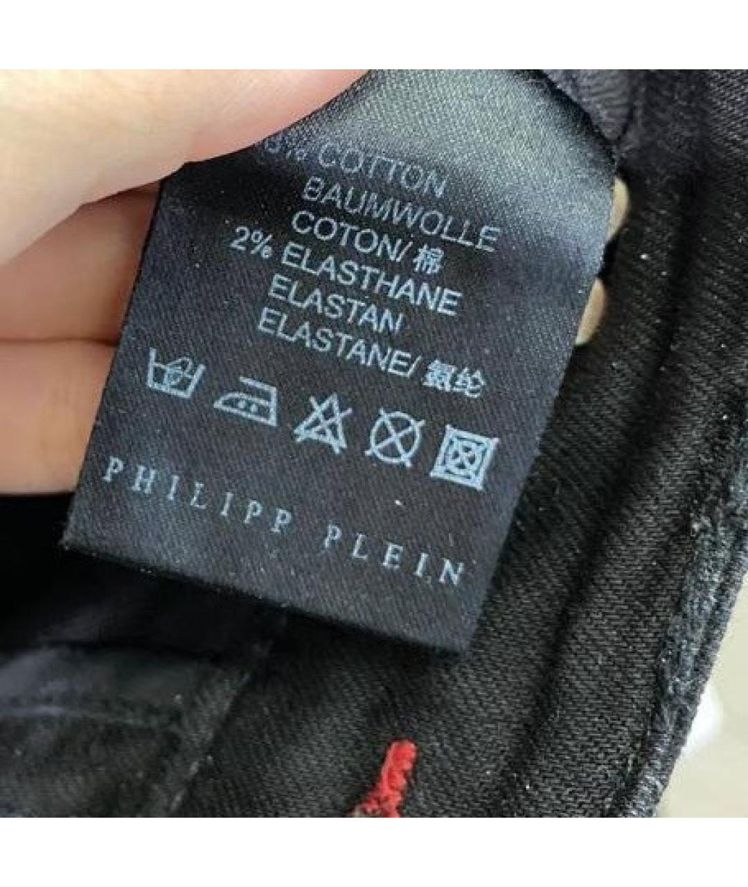 PHILIPP PLEIN Черные хлопко-эластановые прямые джинсы, фото 5