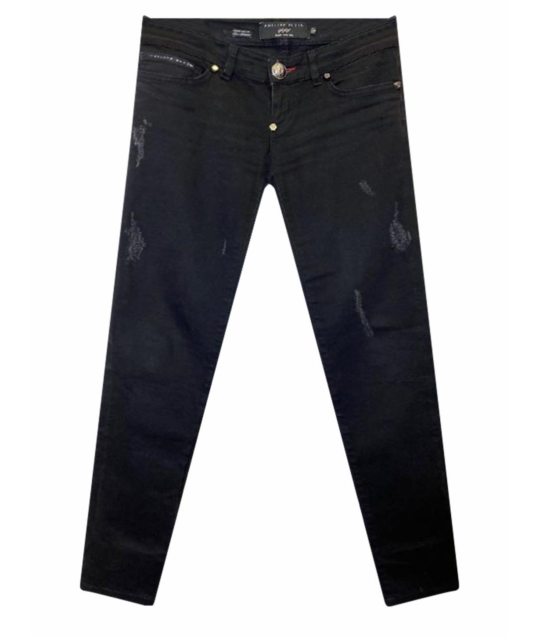 PHILIPP PLEIN Черные хлопко-эластановые прямые джинсы, фото 1