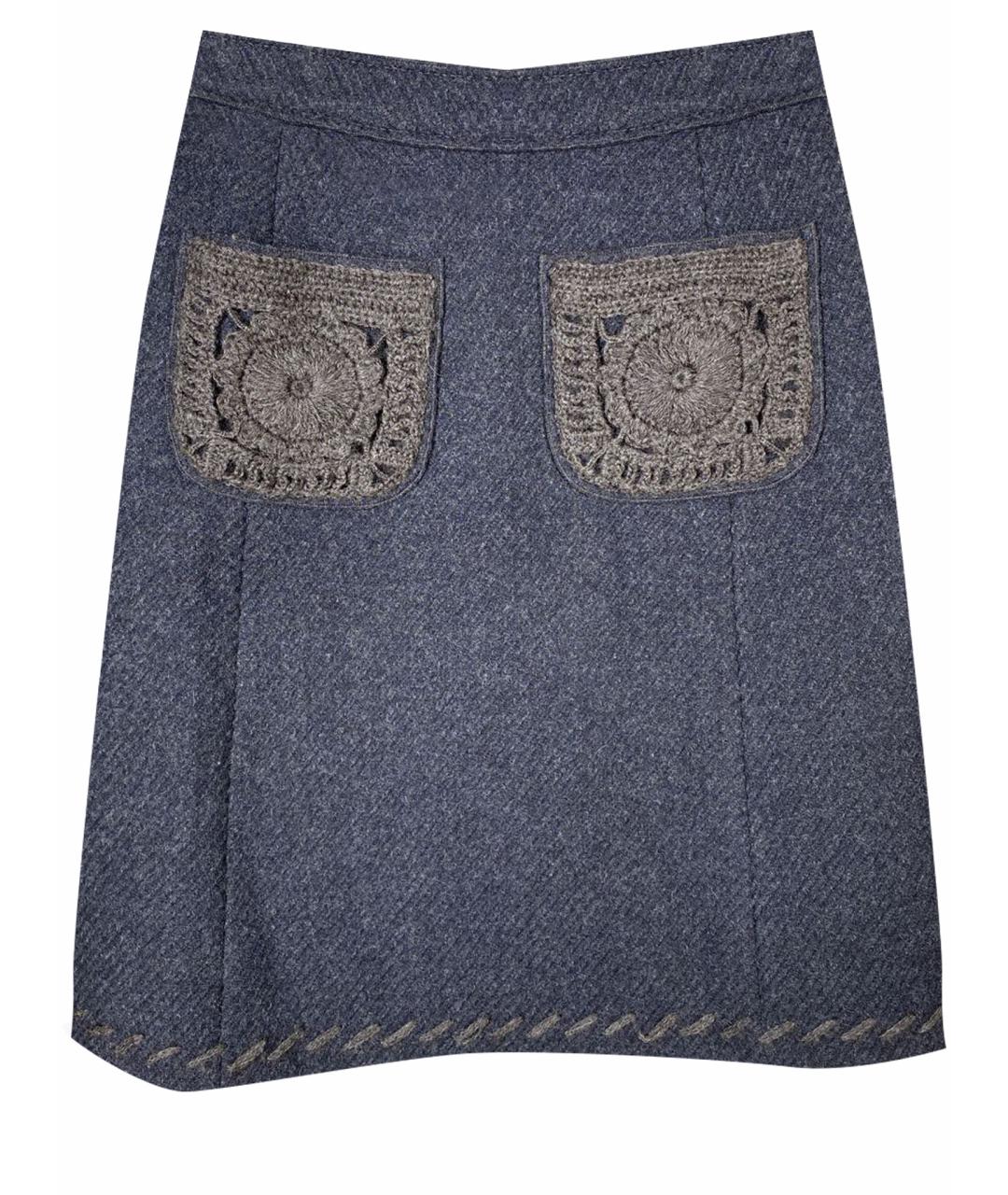 PRADA Темно-синяя шерстяная юбка мини, фото 1