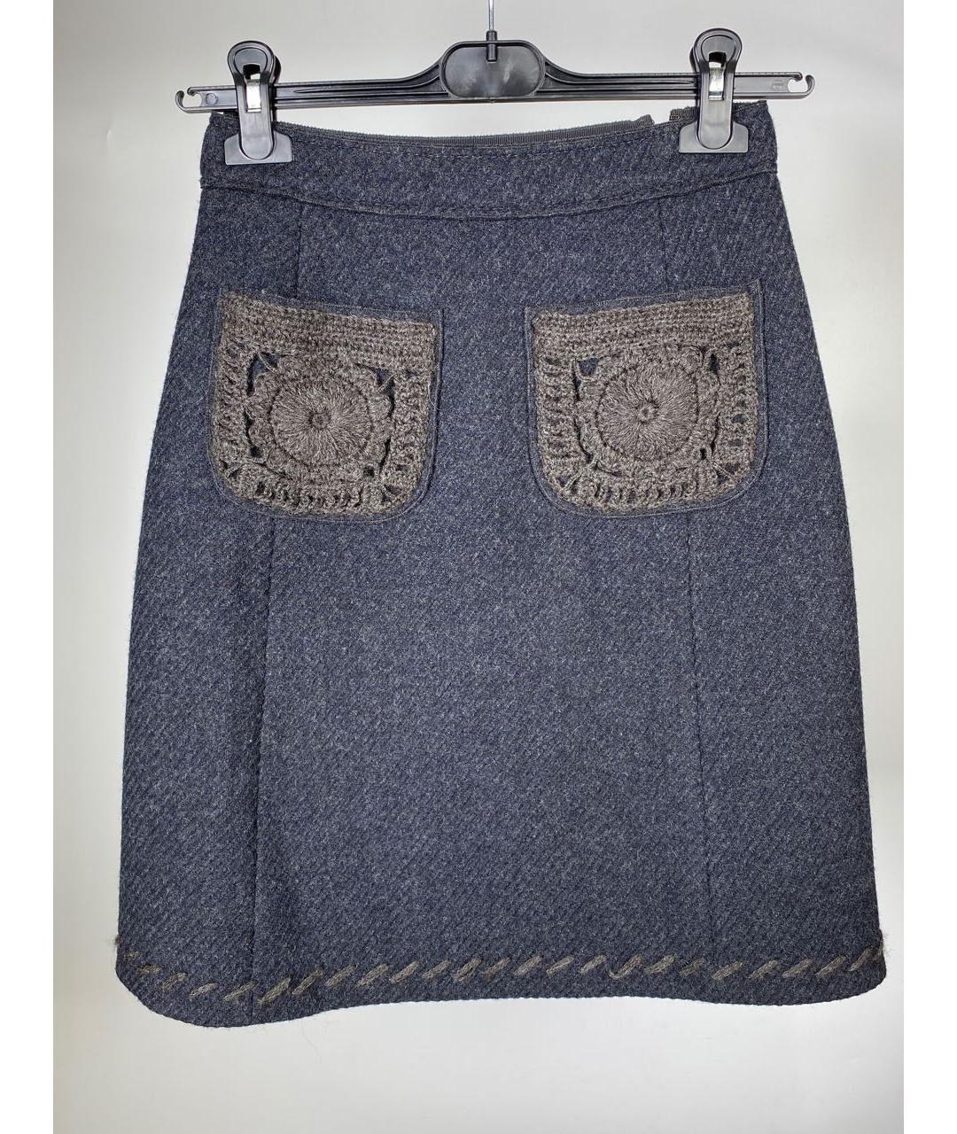 PRADA Темно-синяя шерстяная юбка мини, фото 6