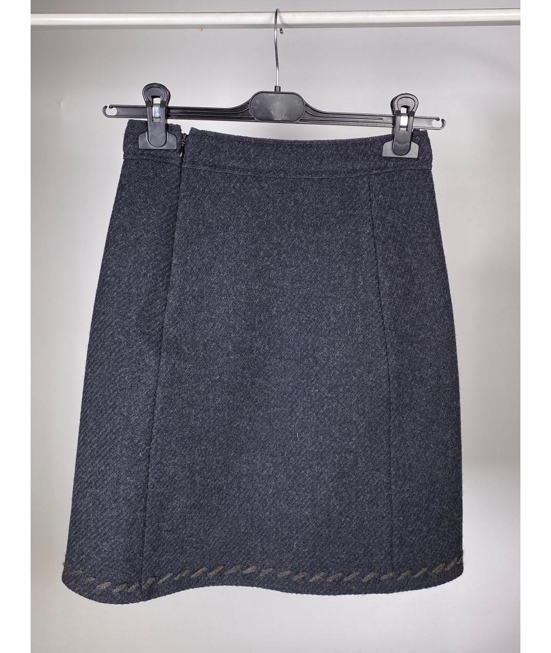 PRADA Темно-синяя шерстяная юбка мини, фото 2
