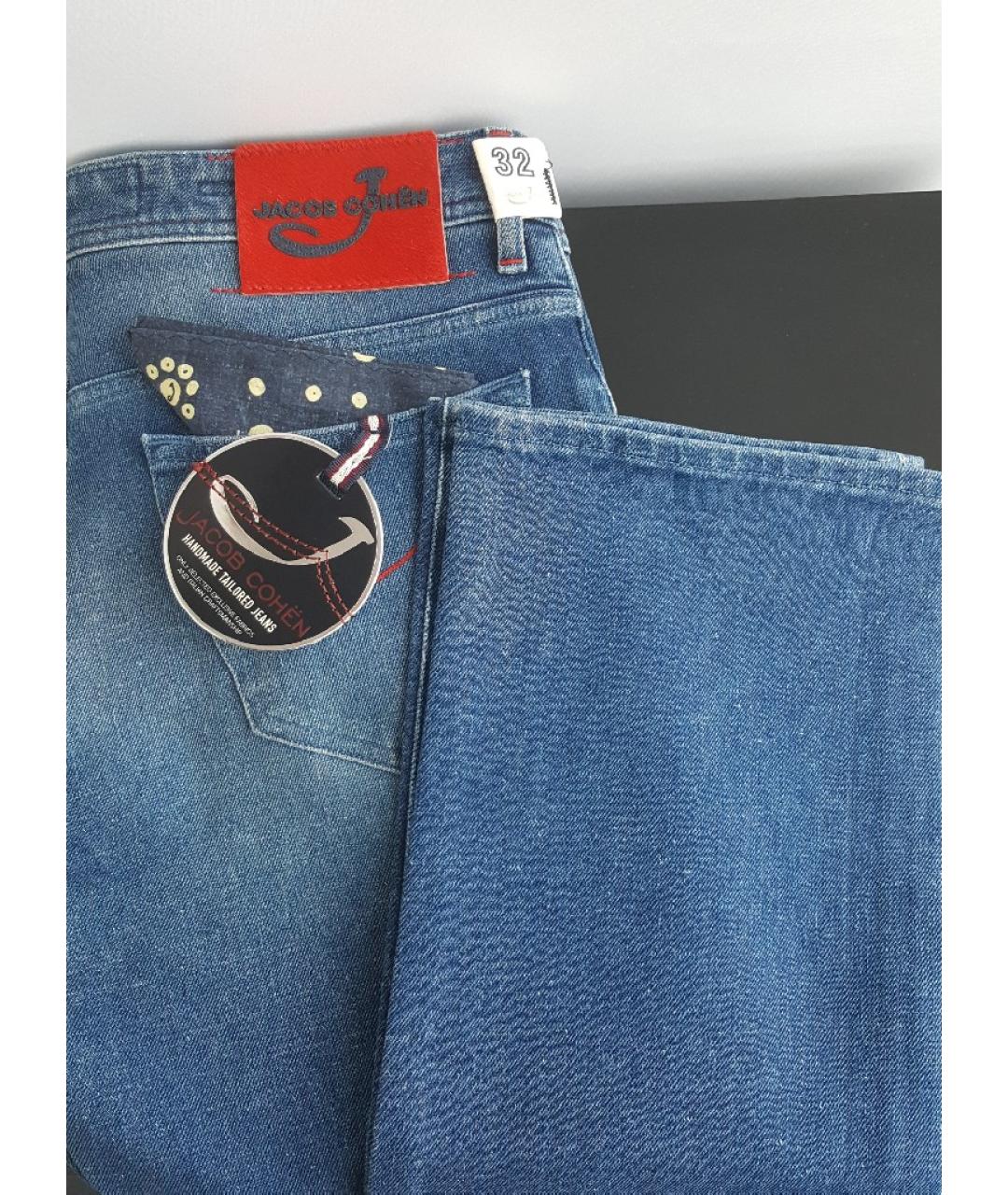 JACOB COHEN Синие хлопко-полиэстеровые прямые джинсы, фото 6