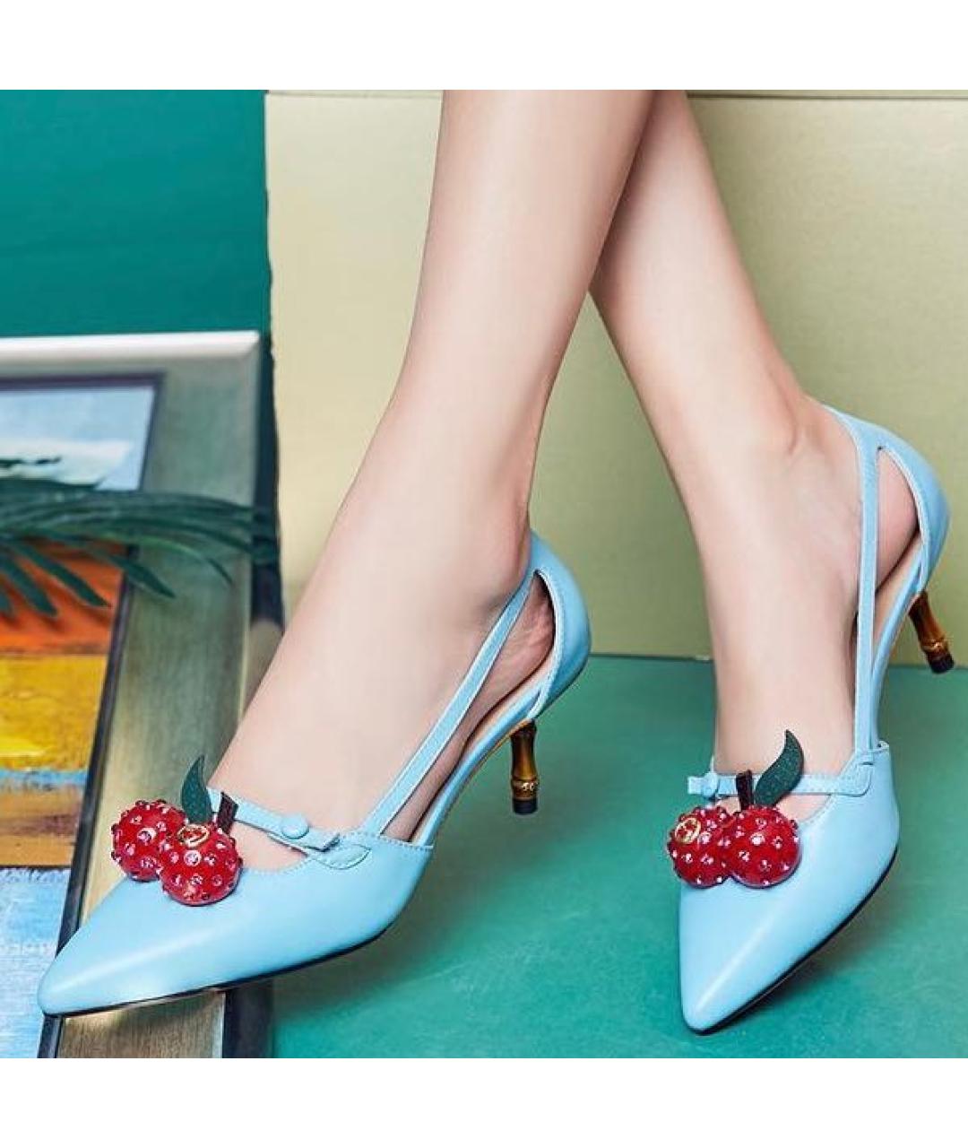 GUCCI Голубые кожаные туфли, фото 7
