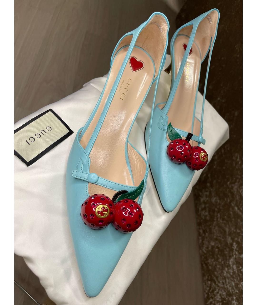 GUCCI Голубые кожаные туфли, фото 2