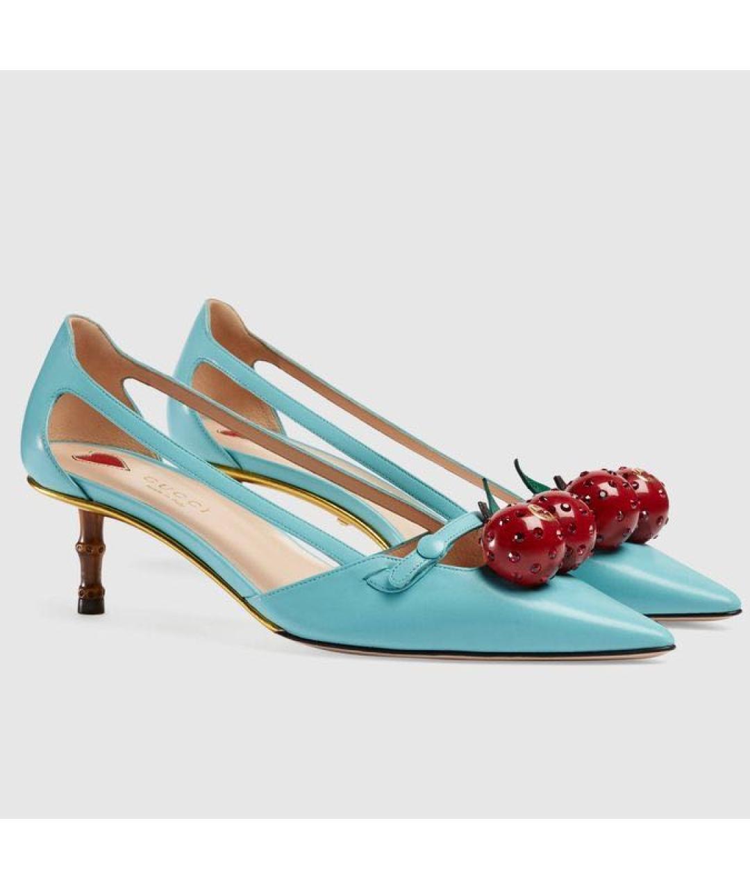 GUCCI Голубые кожаные туфли, фото 9