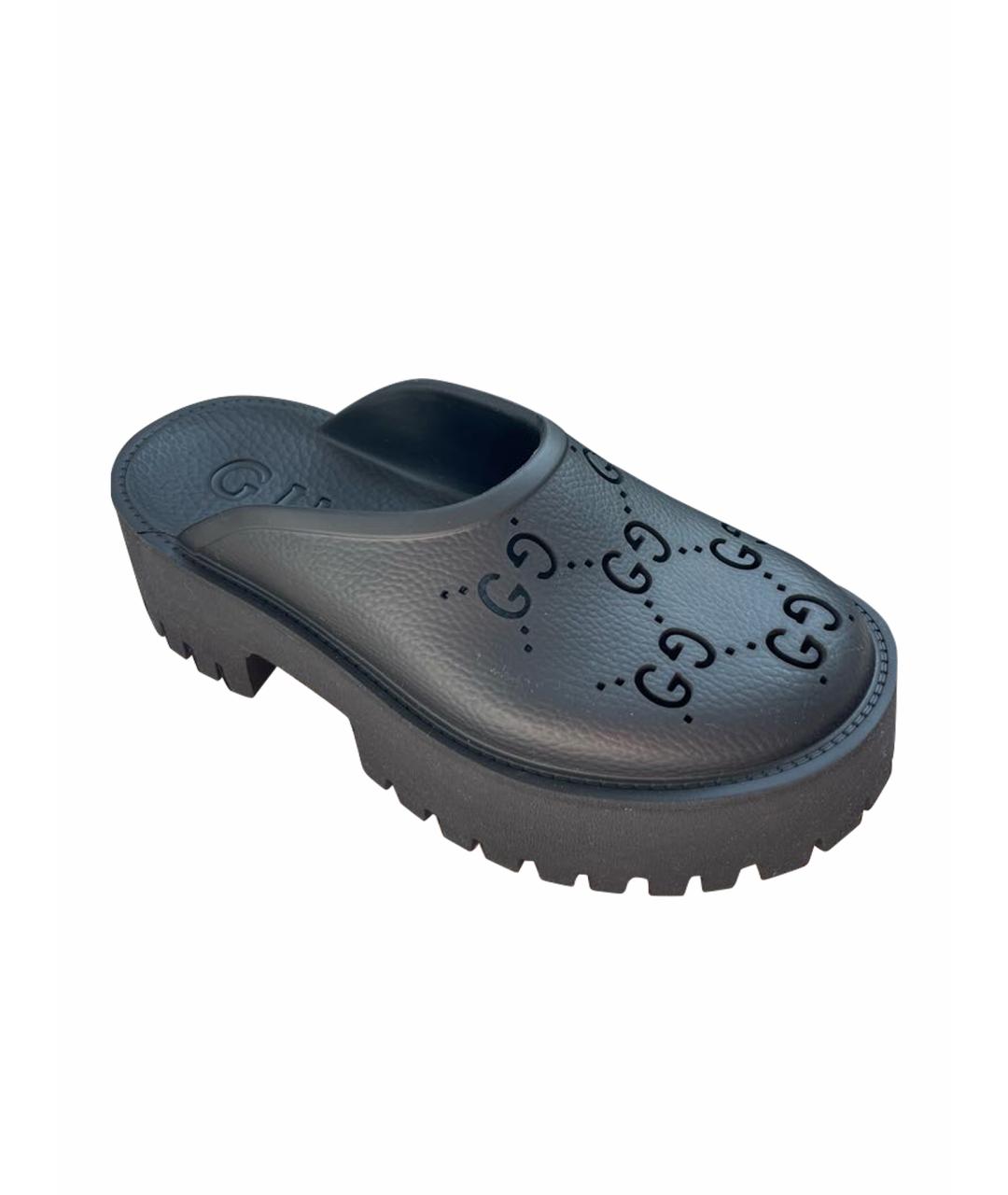 GUCCI Черные резиновые мюли, фото 1