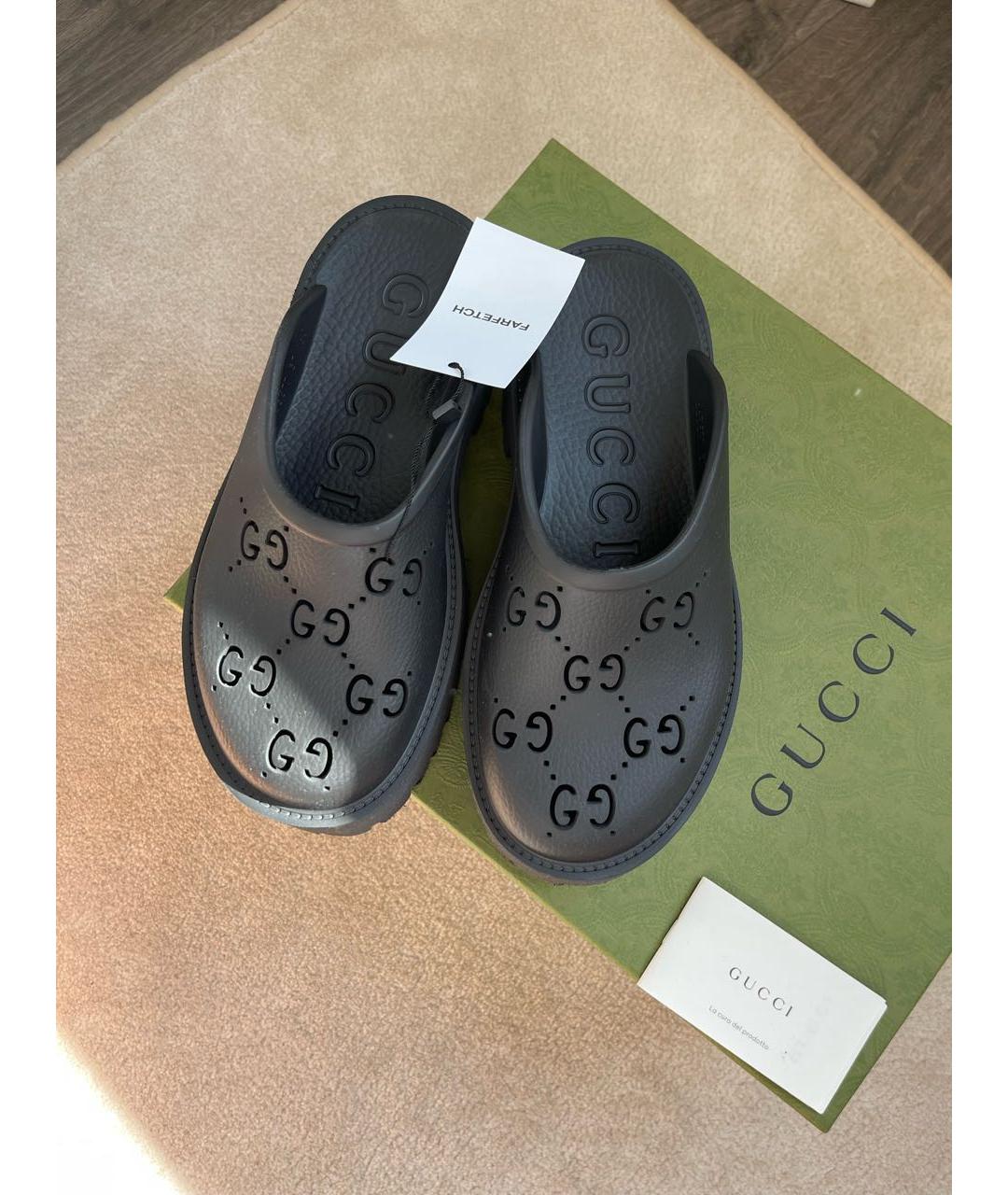 GUCCI Черные резиновые мюли, фото 2