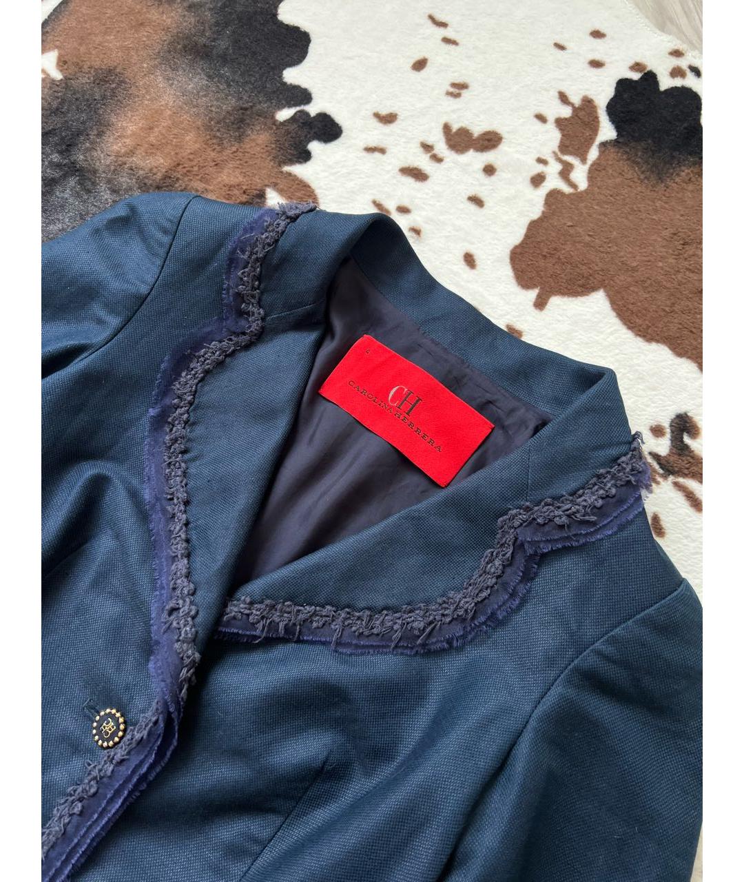 CH CAROLINA HERRERA Темно-синий льняной жакет/пиджак, фото 3