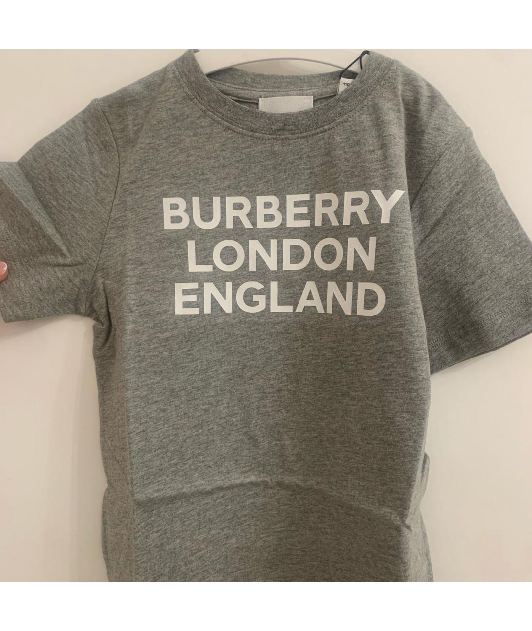 BURBERRY Серая хлопковая детская футболка, фото 5