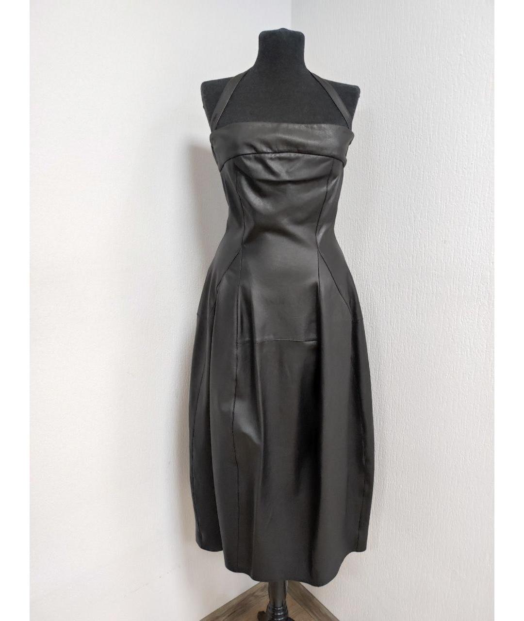 GENTRY PORTOFINO Черное кожаное вечернее платье, фото 5