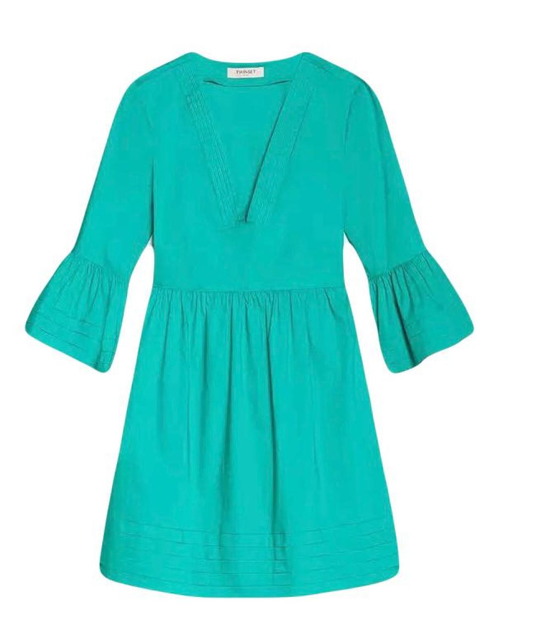 TWIN-SET Зеленые хлопко-эластановое повседневное платье, фото 1
