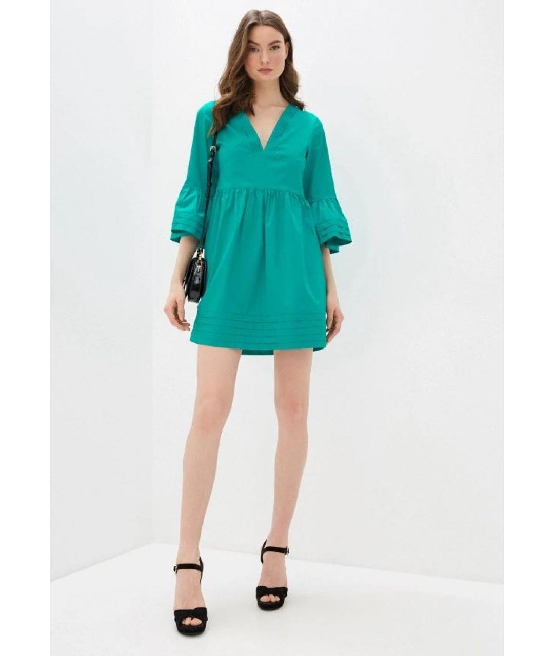 TWIN-SET Зеленые хлопко-эластановое повседневное платье, фото 7