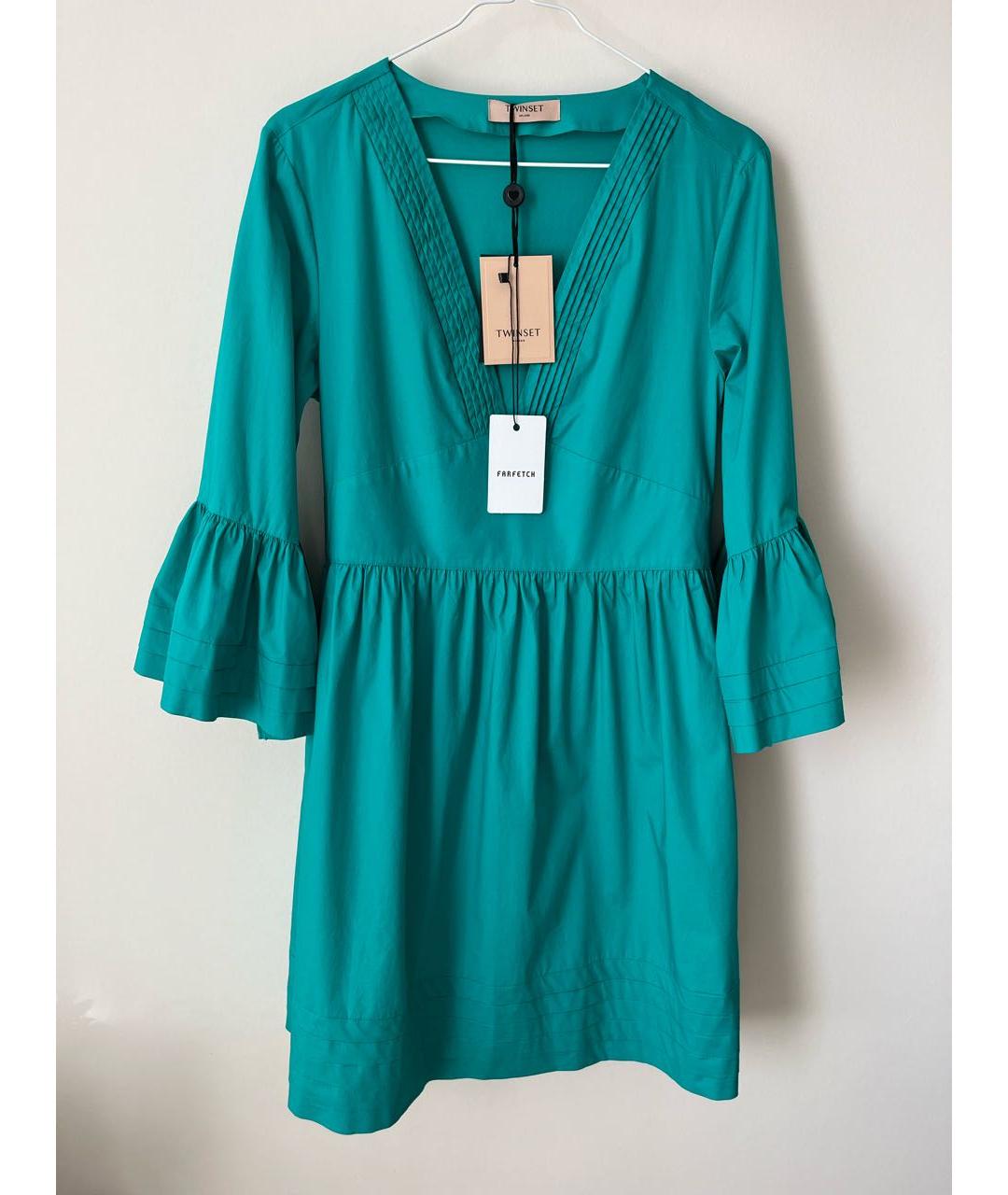 TWIN-SET Зеленые хлопко-эластановое повседневное платье, фото 2