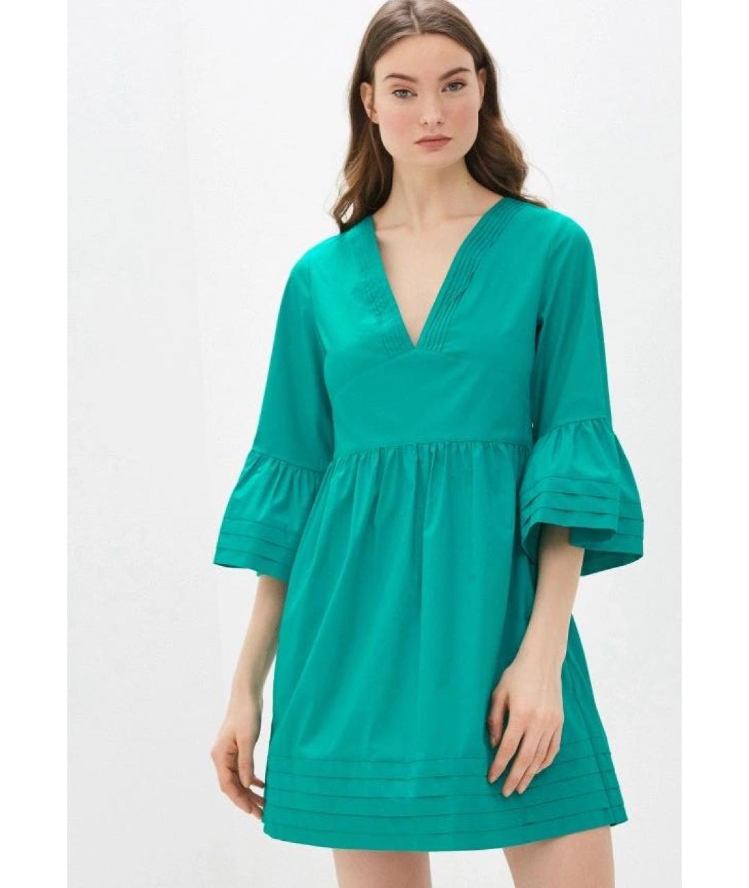 TWIN-SET Зеленые хлопко-эластановое повседневное платье, фото 5